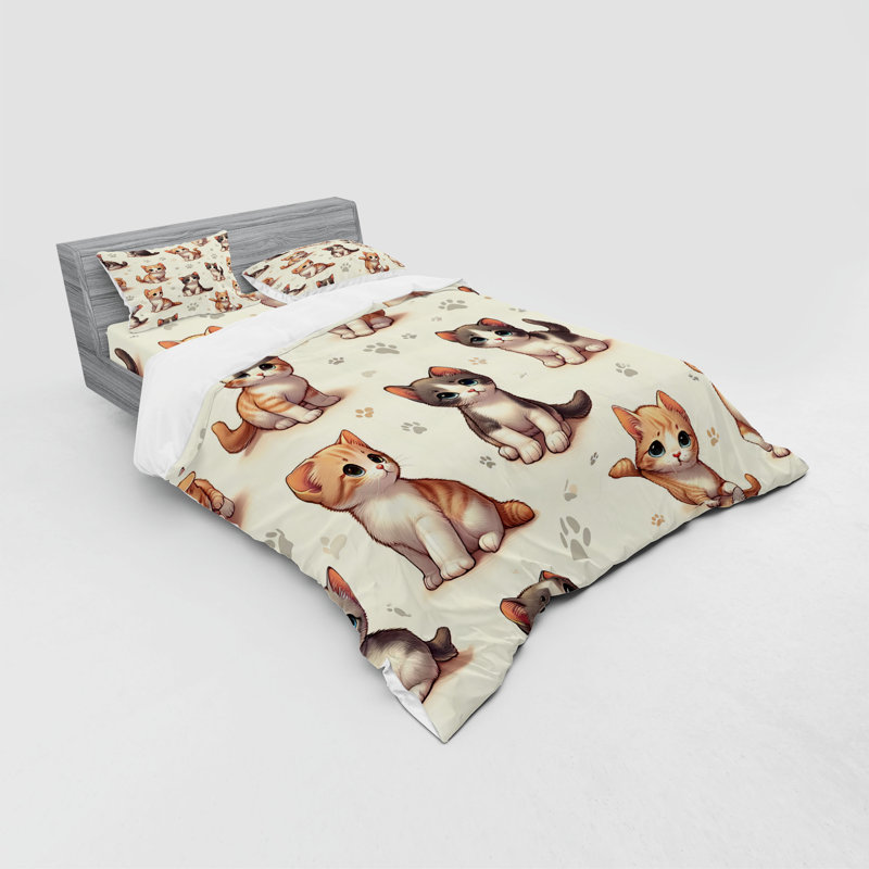 Ensemble de literie pour chat Ambesonne et ivoire abricot gris foncé, Housse de couette très grand lit californien + 3