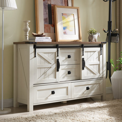 Terramuggus 48"W Farmhouse Chest of Drawers, Bedroom Dresser with 4 Drawers & Sliding Barn Doors