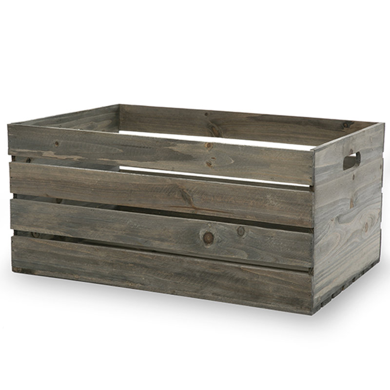 Caisse en bois, H 9 po x l 18 po x P 12 po, Teinture gris antique