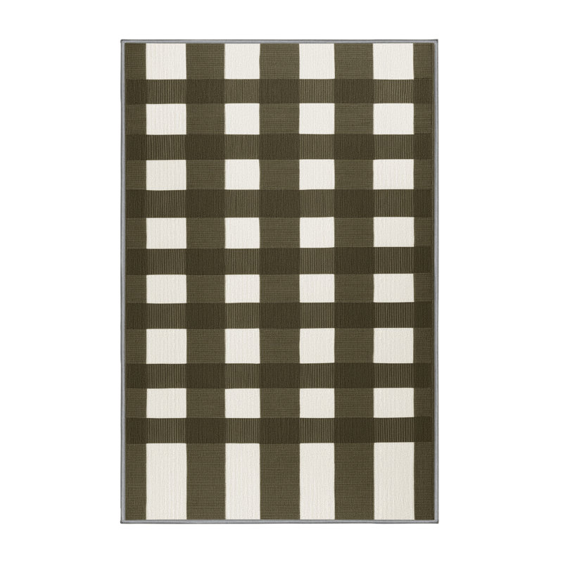 Machine Washable Checkered Brown Area Rug, Runner 2' x 4'