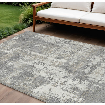 Tapis intérieur lavable abstrait gris et ivoire 8 pi x 10 pi