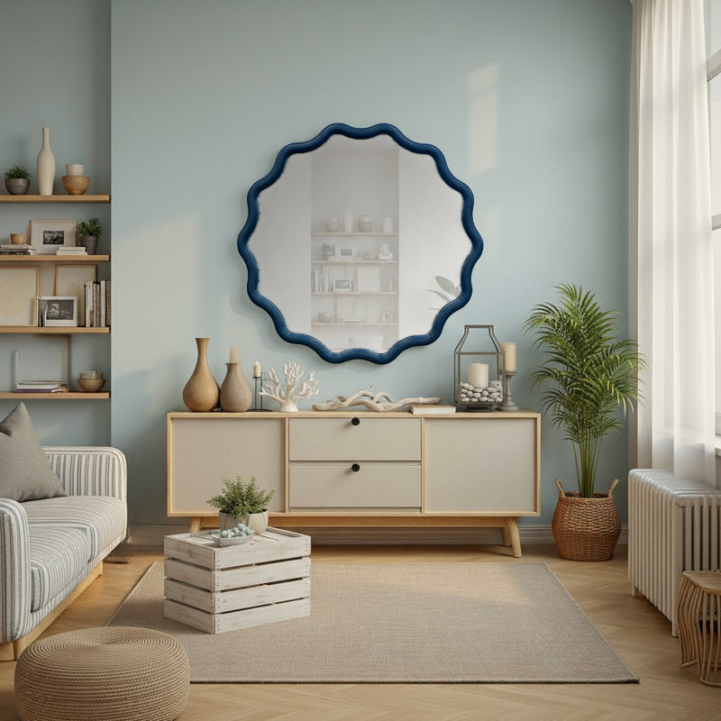 Miroir rond Pine Ripples, Bleu