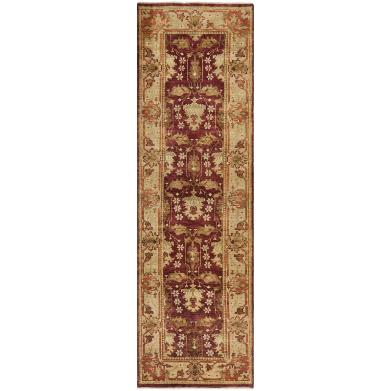 Oushak Oriental Hand-Knotted Wool Red Area Rug, Runner 3' x 10'