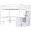 Lit mezzanine double en blanc avec bureau en L, tablettes de rangement et escalier - un espace de vie efficace pour maximiser votre chambre à coucher-133280914