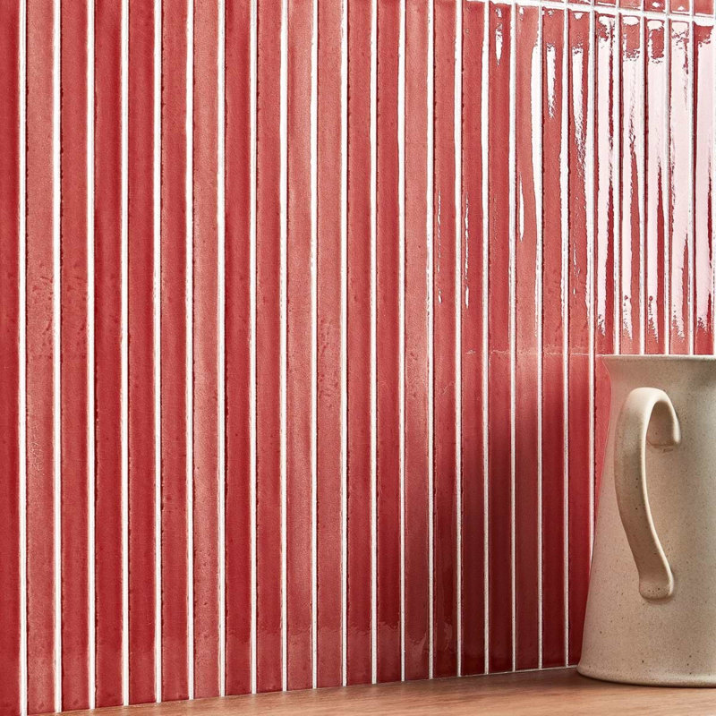 Kanbina 5x18 Brick Glossy Ceramic Mosaic Tile, Wild Coralito