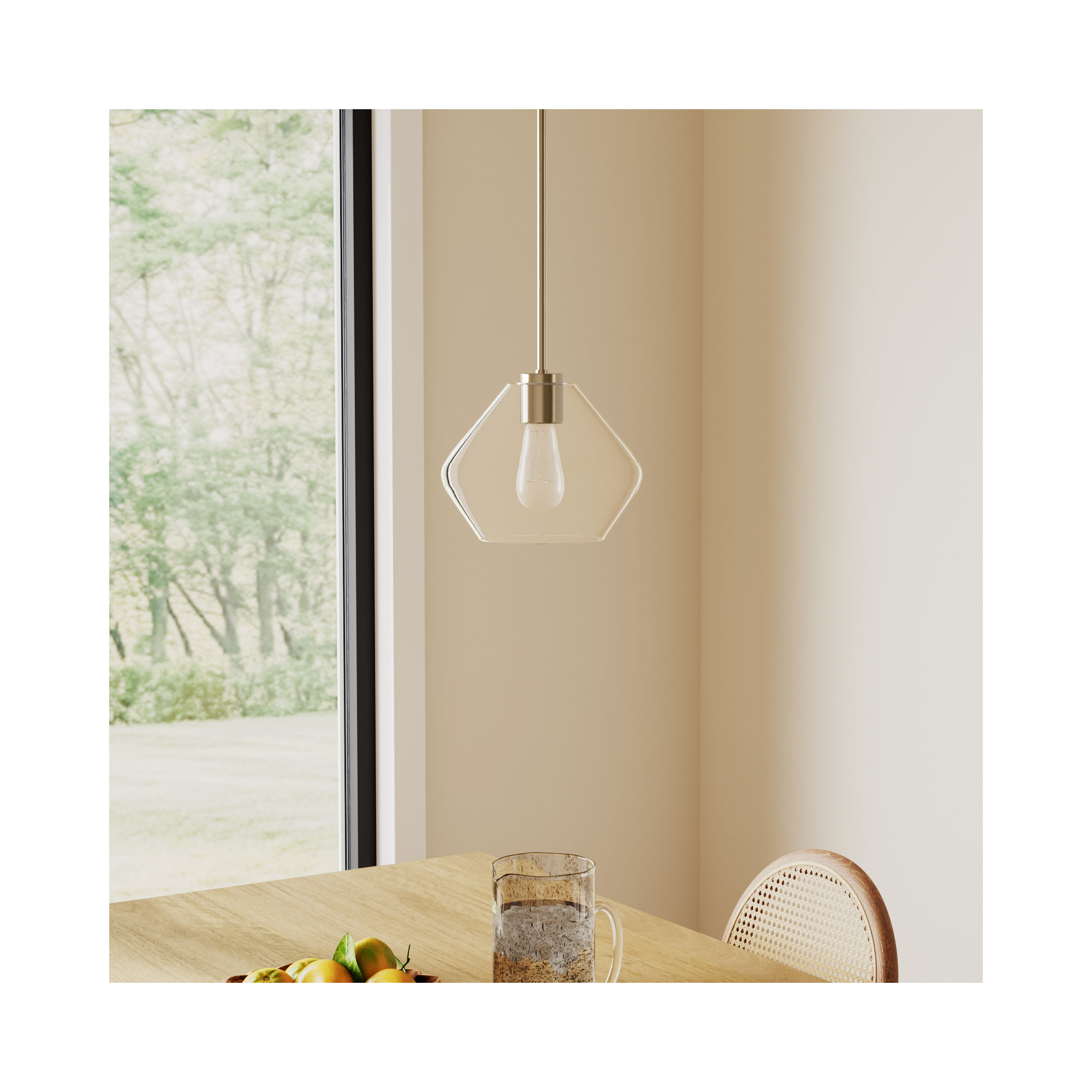 Rooks Single Light Glass Dimmable Pendant, Satin Brass