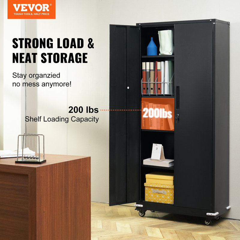 Black Steel Office Cabinet with Adjustable Shelving and Lock