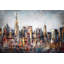 «Dark Cityscape», art contemporain sur toile encadré jaune