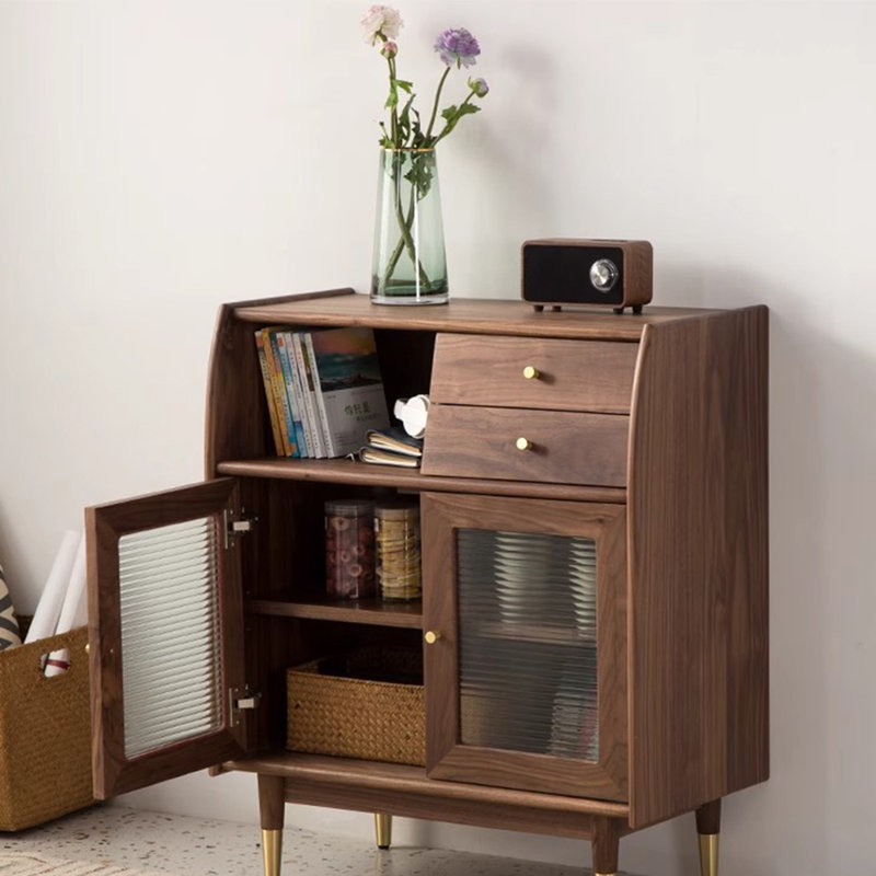 Walnut Colored Small Glass Display Case, 36.22" H x 35.43" W x 15.75" D