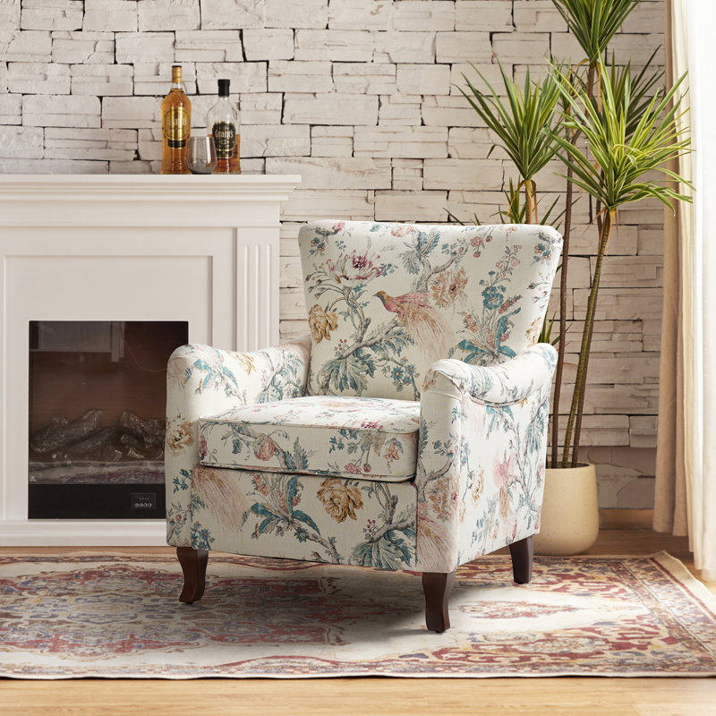 Alikah Armchair with Floral Fabric Pattern, Bird Polyester Blend