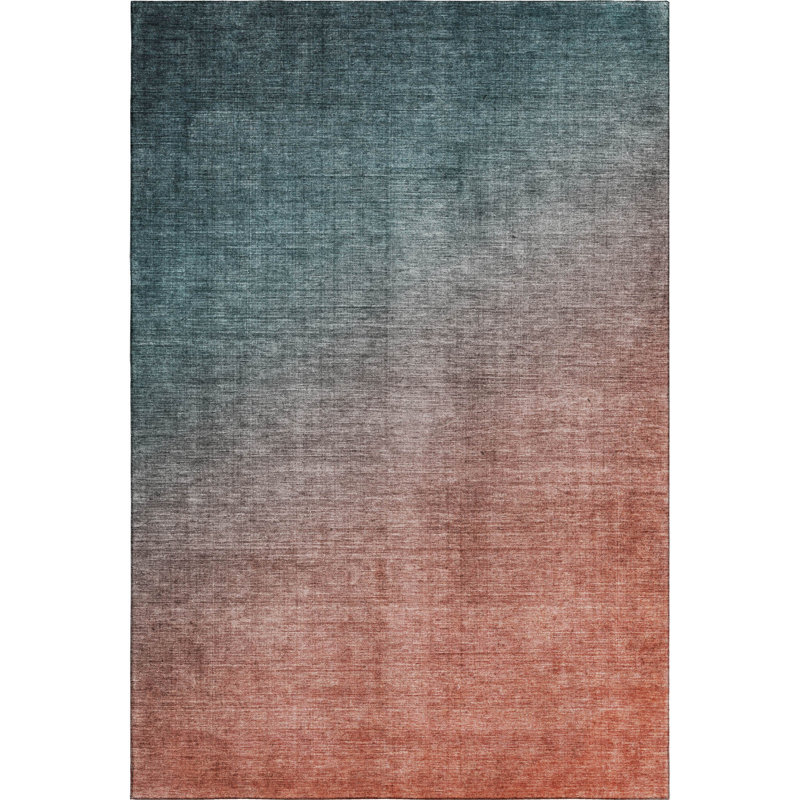 Premium Machine Washable Cerrito AMF569 Teal Rug, Rectangle 5' x 7'6"