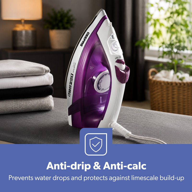 GEEPAS Steam Iron | Clothes Dry & Steam Press | 35s Fast Heat-Up, Vertical Steaming | Ceramic Soleplate & Adjustable Temperature | 460ml Water Tank with 0.7g/Steam Output | 2 Year Warranty 2000W