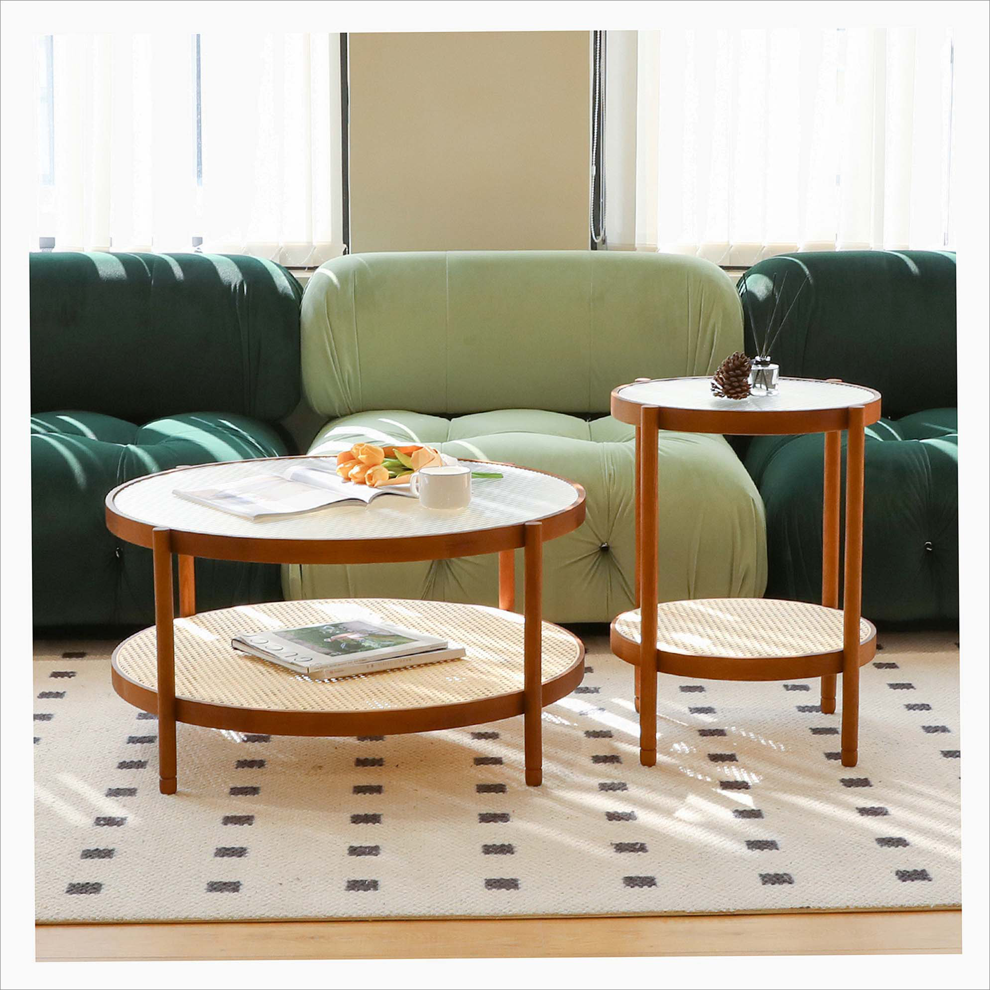 Modern Farmhouse Living Room Coffee Table Set, Stylish and Elegant Nesting Round Wooden Table,Side End table set for Living Room,Bedroom-1pc,Big Table