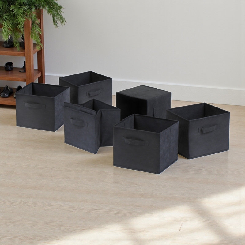 Panier de rangement décoratif en tissu pliable 6 pièces au fini noir, H 8,78 po x l 10,9 po x P 10,01 po, Noir, 6