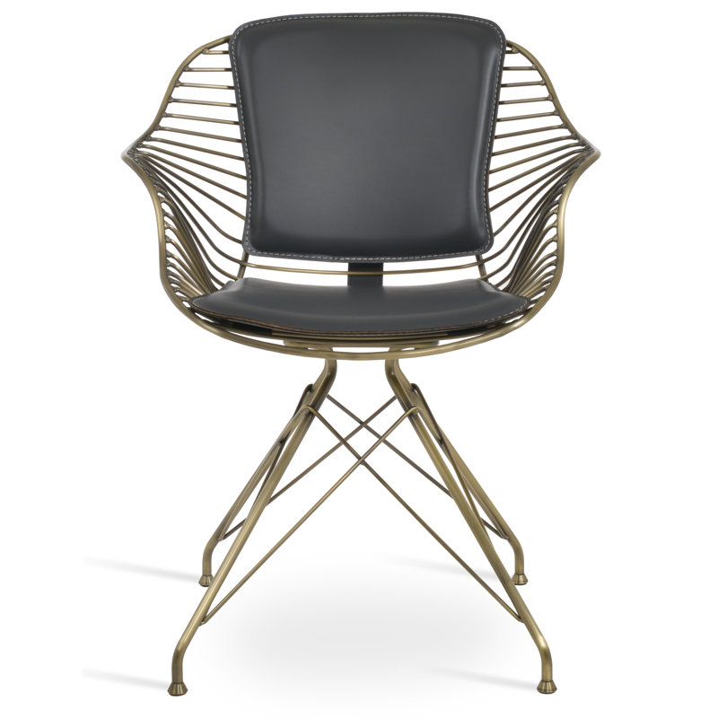 Chaise avec accoudoirs Zebra, Gris clair, Laiton
