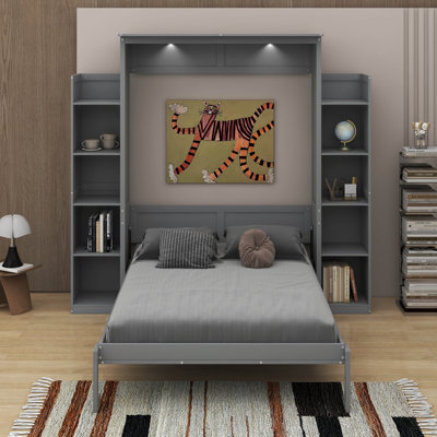 Lit escamotable double avec tablettes et DEL