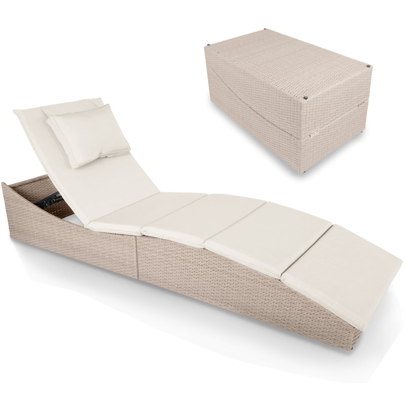 Outdoor Wicker Chaise Lounge , Cushion Included, Beige