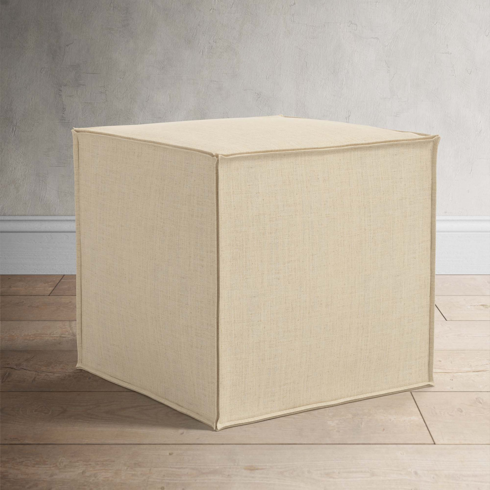 Tillie Upholstered Pouf, Classic Linen Linen