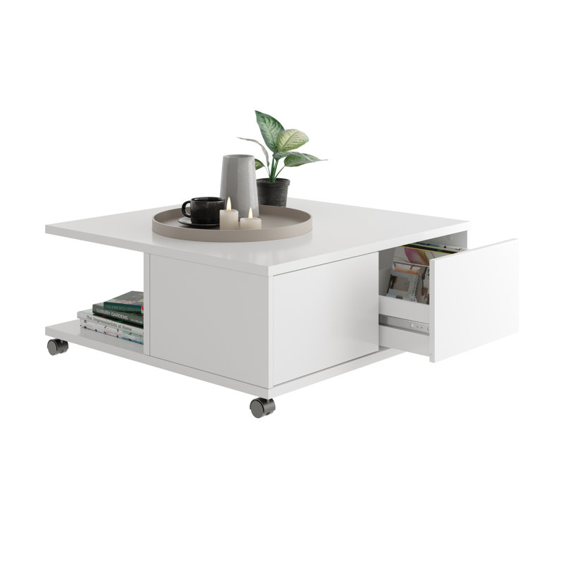 Kuulo Wheel Coffee Table with Storage, White