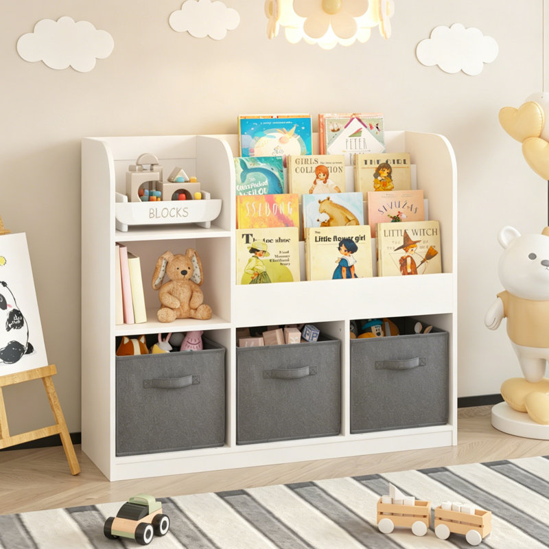 Bibliothèque pour enfants avec 3 tiroirs pliables en tissu, rangement multifonctionnel