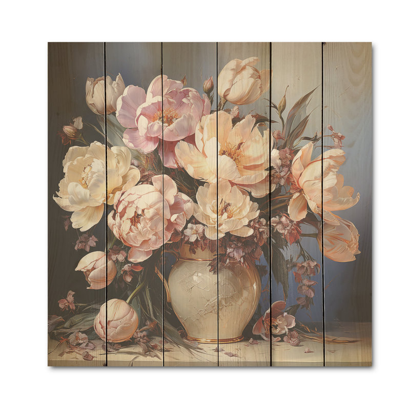 Tulipes, bouquet de natures mortes, art mural sur bois de pin naturel, H 30 po x l 30 po