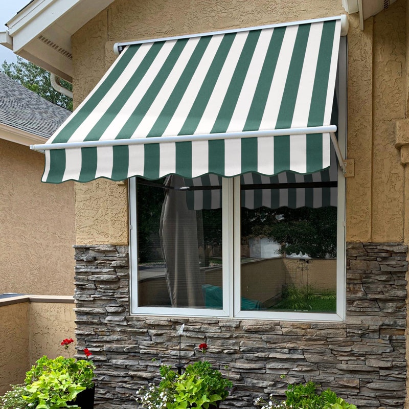 Awntech Mesa Window Retractable Awning, Forest/White Stripe, 24" H x 72" W x 24" D