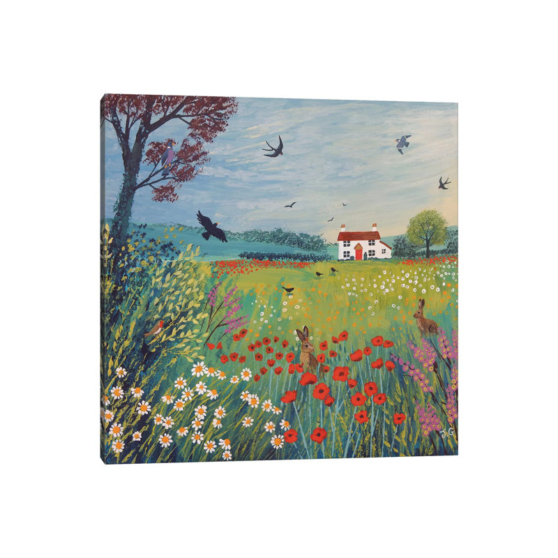 The House By Summer Meadow by Jo Grundy - Wrapped Canvas Painting, 66.04 cm H x 66.04 cm W x 1.91 cm D