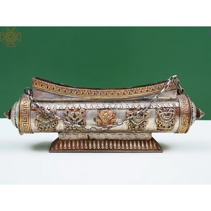 11.5" Handmade Copper Ashtamangala Incense Burner – Tibetan Buddhist Temple Style Incense Box with Holder