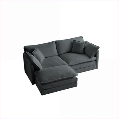 Sectional Sofas | Modern 2-Seater L-Shaped with Ottoman, Solid Wood Frame for Small Living Spaces | Gray | Chenille