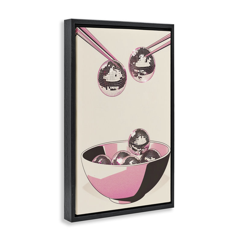 Cadre repas disco bol avec baguettes, design par Arlington Prints, H 25 po x l 17 po, Cadre flottant noir de jais