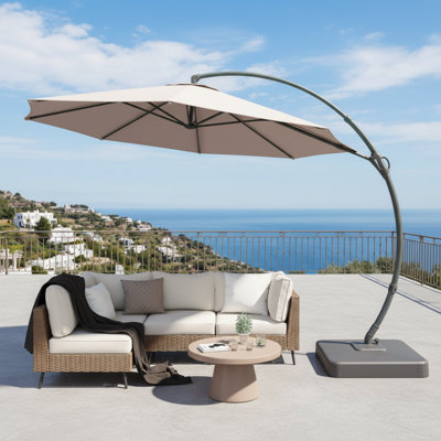 Outdoor Side-Mounted Curved Cantilevered Parasol, Heavy-Duty And Sturdy Structure, 360° Adjustable, Suitable For Markets, Pools, Gardens, And Backyards.