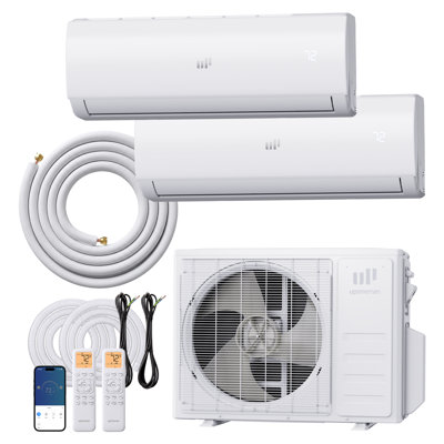 Upstreman 20,000 BTU 23 SEER2 Dual Zone Mini Split Air Conditioner with Heat Pump, WiFi Enabled, 9,000 BTU + 9,000 BTU