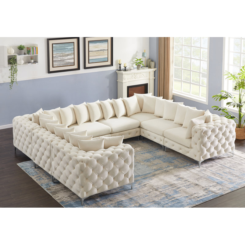 Canapé modulaire en velours 138 po, Velours crème