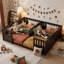 Lit double simple en pin massif avec plancher, finition peinte expresso, barrières de sécurité semi-fermées et entrée ouverte, plateforme de couchage basse partagée pour enfants-82267236