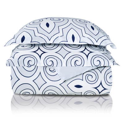 Ensemble de housse de couette réversible moderne et contemporaine bleu marine / bleu clair / blanc Clarendon