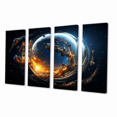 Yellow And Black  Molecular Planet II - Planets 4 Piece Wall Art