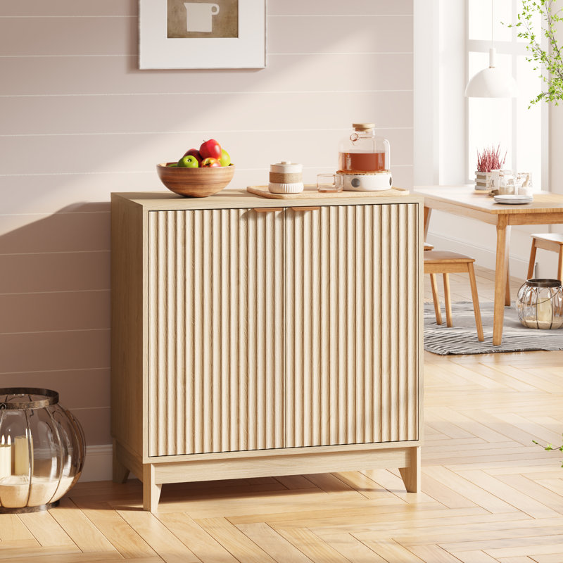 Armoire d'appoint 2 portes avec façades cannelées et tablette réglable