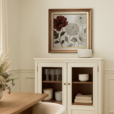 Red and Neutral Floral Composition - Pictures Framed Paper Print Wall Art