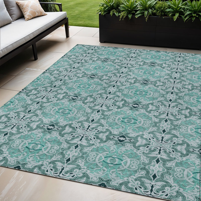 Tapis bleu sarcelle et turquoise 5 pi x 8 pi lavable