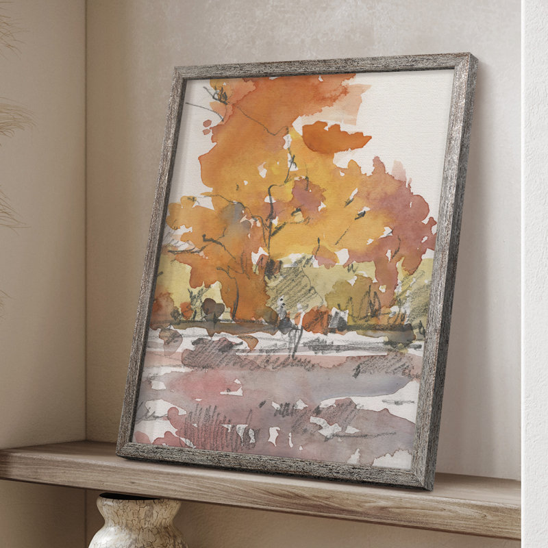 Watercolor Treeline S Croquis II, reproduction d'art encadrée - bois massif