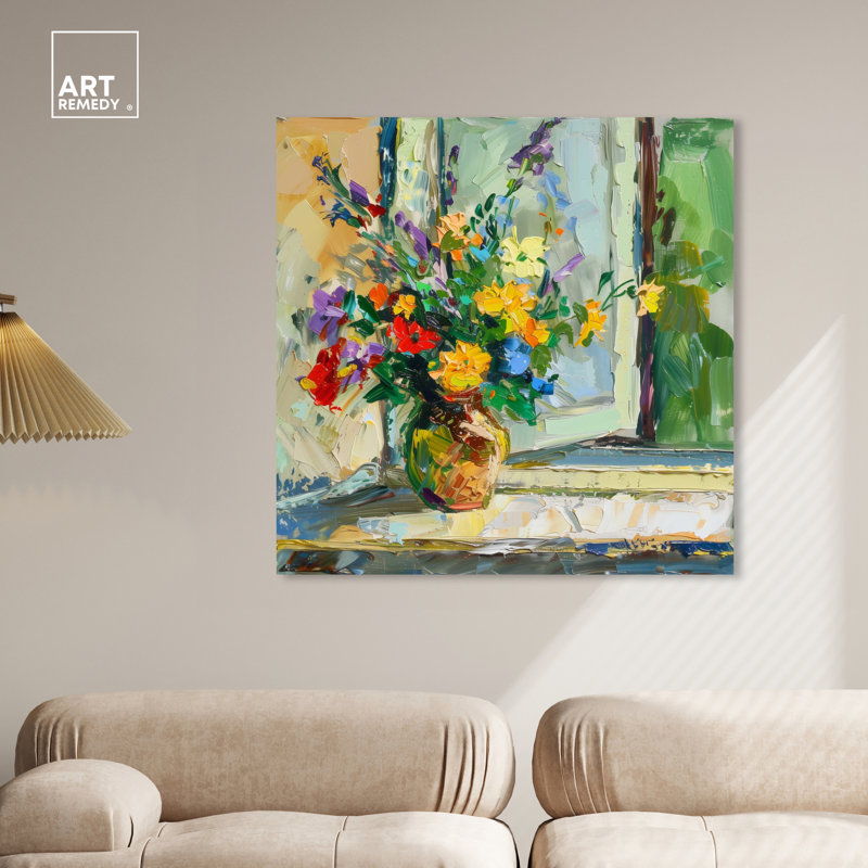 Vase By The Window Colorful Floral Canvas Art, 40" x 40"