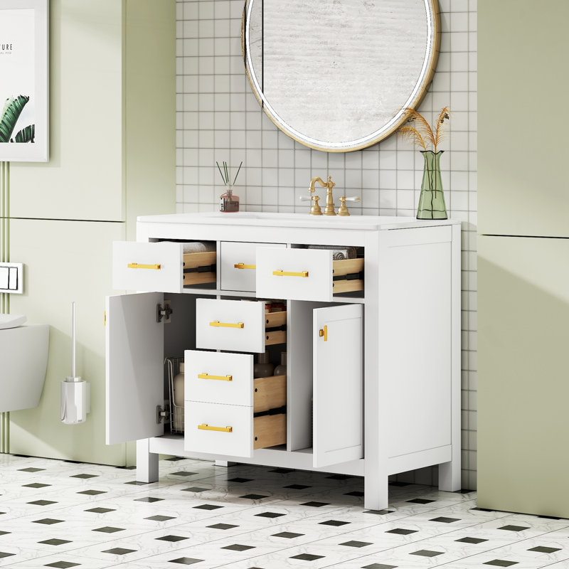 Ensemble de meuble-lavabo 36 po avec lavabo en céramique 36 po Bathroon, Blanc