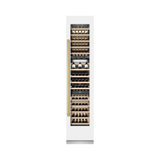ZLINE Autograph 18 in. White Matte 68 Bottle Right Hinge Column Wine Cooler with Bronze Accents