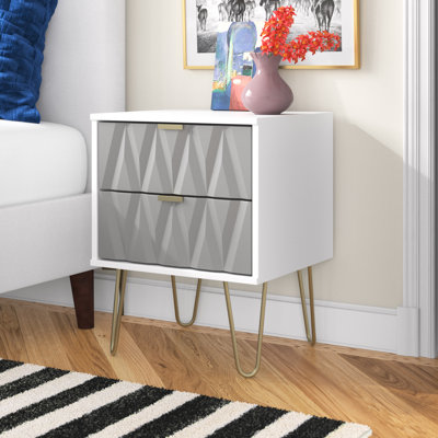 Fully Assembled Pilar 2 - Drawer Nightstand in Shadow Grey & White