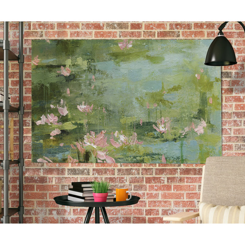 " Celadon Waterlilies II ", 8" H x 12" W x 1.5" D, Wrapped Canvas