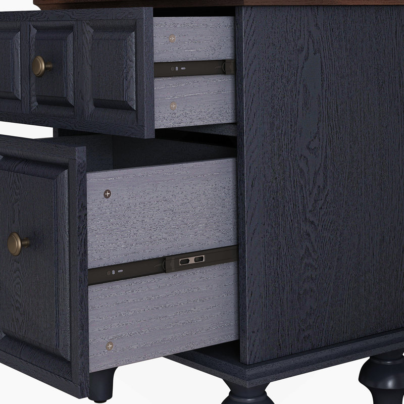 Vintage Nightstand With 2 Drawers (Set Of 2), Dark Blue, Set of 2