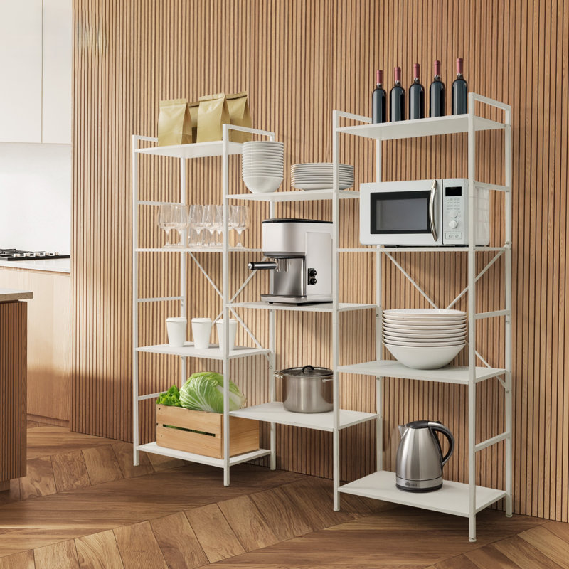Triple Column 4 Tier Bookshelf, Industrial Triple Bookcase with 11 Open Display Shelves, Adjustable Wide Shelf for Living Room, Bedroom, Home and Office, White