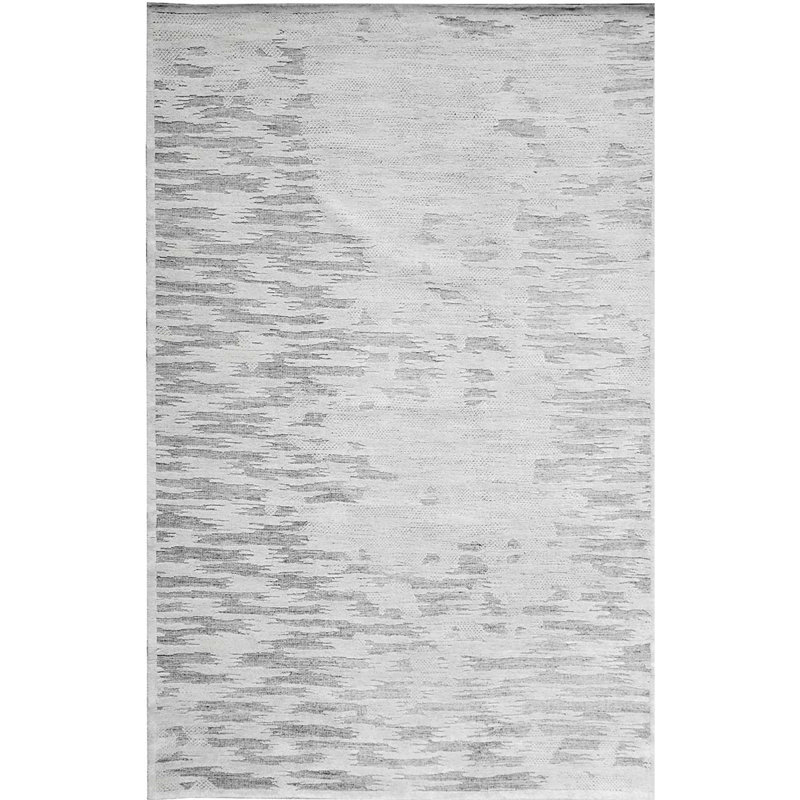 Tapis blanc et gris noué à la main de haute qualité, Rectangle 8 pi x 10 pi