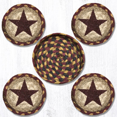  Round Jute Coasters in Basket Hand Stenciled Design 5"x5"