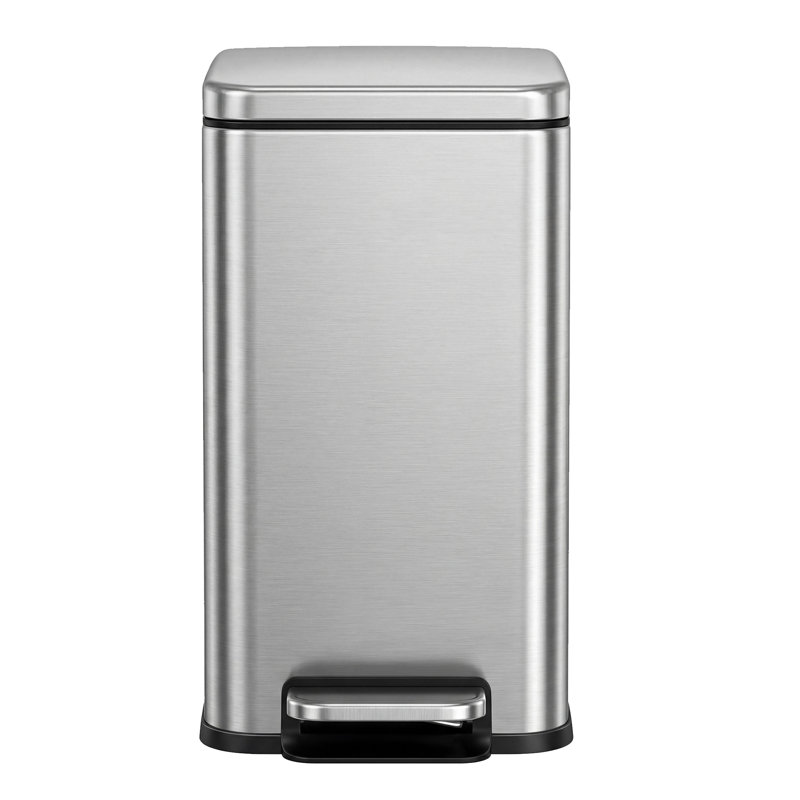 Poubelle de salle de bain, petite poubelle de 1,3 gallon (5 L) avec couvercle, mince pour les petits espaces, poubelle en acier inoxydable, fermeture en douceur,